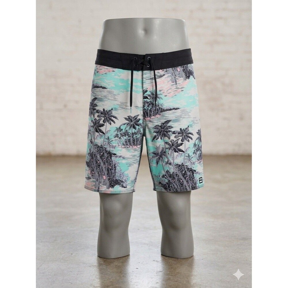 Billabong Sundays Pro Board Shorts 33 Blue Palm Surfer Revival Stretch Boho